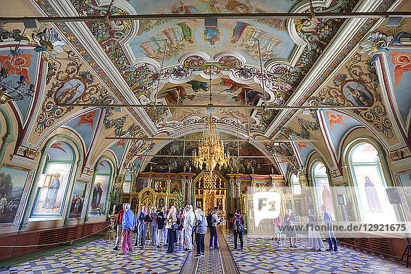 Tourists  frescoes  St. Sergius Church  Holy Trinity Saint Sergius Lavra  UNESCO World Heritage Site  Sergiev Posad  Russia  Europe