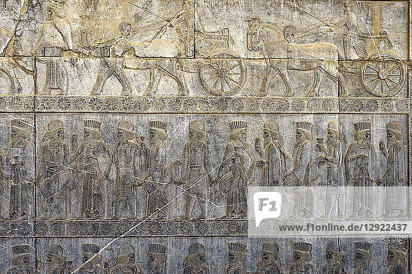 Die monumentale Treppe der Apadana  die Untertanenvölker des persischen Reiches  die Dareios I. Tribut zollen  Persepolis  Iran  Naher Osten