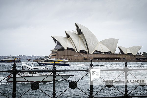 Water taxis and ferries in Sydney Harbour in front of the Sydney Opera House  Sydney  New South Wales  Australia.