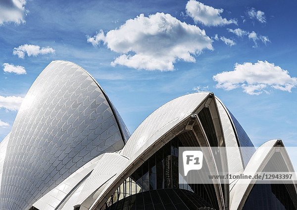 Famous sydney opera house landmark modern architecture detail in australia on sunny day.