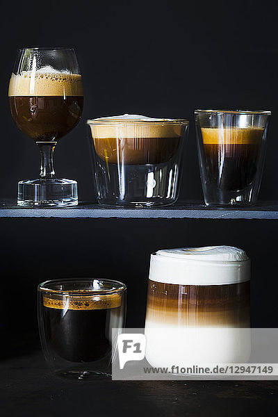 Coffee  espresso  espresso macchiato  black coffee and latte macchiato