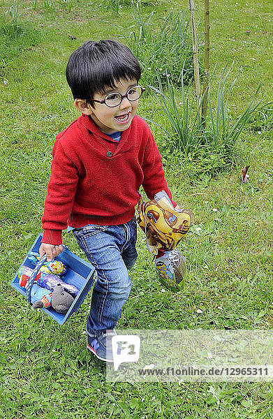 France  Easter  chocolate egg hunt in a garden.
