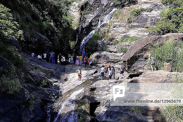 Sri Lanka. Ella region  Rawana Falls that attract many tourists.