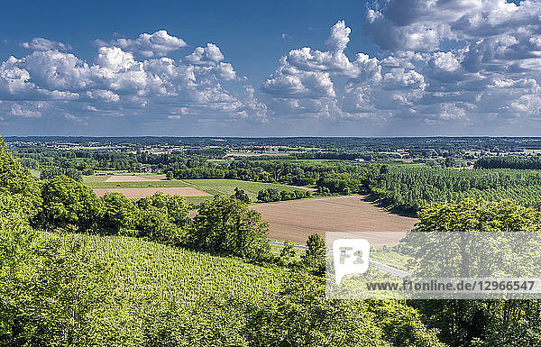 Frankreich  Gironde  Sainte-Croix-du-Mont  Landschaft des Garonne-Tals von der Burg Tastes aus gesehen