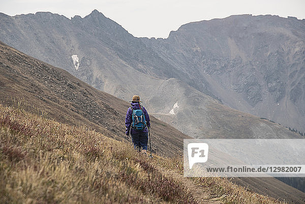 Woman hiking on Loveland Pass  Colorado