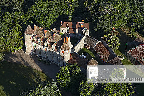 France,  Allier,  Ebreuil,  Chateau du Châtelard,  14th and 16th century (aerial view)