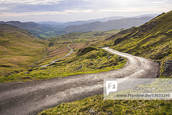 Hardknott Pass in Lake District National Park  UNESCO World Heritage Site  Cumbria  England  United Kingdom