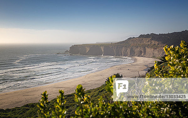 View of beach and cliffs on Highway 1 near Davenport  California  United States of America