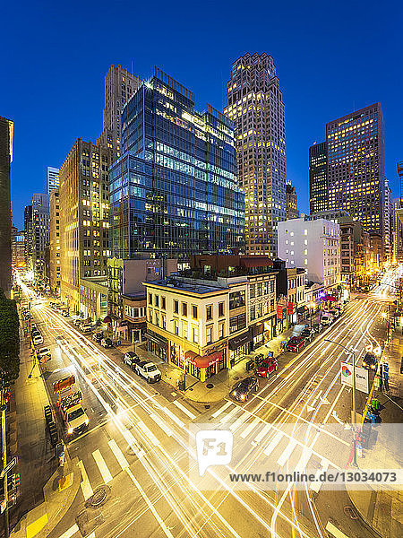 Busy Pine and Kearny Street at night  San Francisco Financial District  California  United States of America  North America