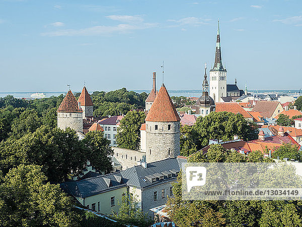 View of the the Old Town  UNESCO World Heritage Site  from the Toompea (Upper Town) wall  Tallinn  Estonia  Baltics