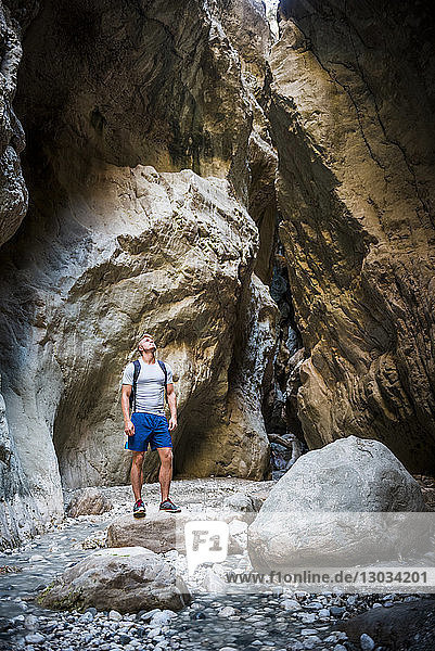 Tourist hiking in Saklikent Gorge  Saklikent National Park  Fethiye Province  Lycia  Anatolia  Turkey Minor