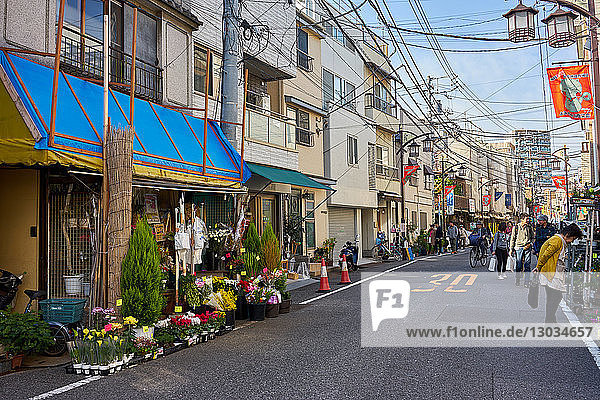Yomise Dori Straße in Tokios traditionellem Stadtteil Yanaka  Tokio  Japan