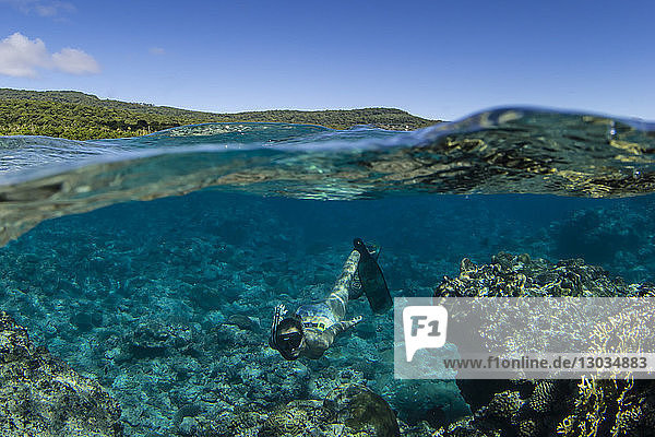 Snorkeling the pristine reefs on the remote Island of Alofi in The French Territory of Wallis and Futuna Islands  South Pacific Islands