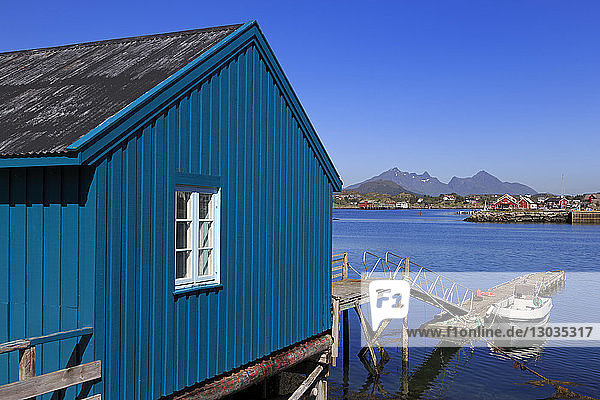 Boathouse  Ballstad Fishing Village  Lofoten Islands  Nordland County  Arctic  Norway  Scandinavia