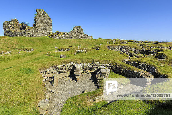 Jarlshof Prähistorische und nordische Siedlung  4000 Jahre alt  Sumburgh Head  Festland  Shetlandinseln  Schottland  Vereinigtes Königreich
