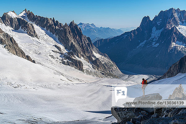 Hiker enjoying scenery  Chamonix-Mont-Blanc  Rhone-Alpes  France