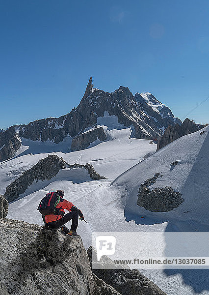 Hiker enjoying scenery Chamonix-Mont-Blanc Rhone-Alpes France