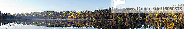 Panoramic view of lake against forest during autumn