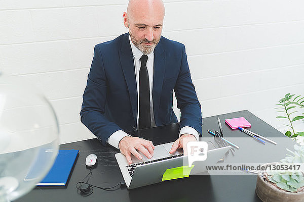 Businessman typing at laptop on office desk