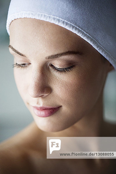 Close-up of beautiful woman in spa