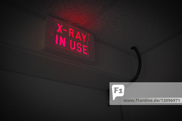 View of lit x-ray sign