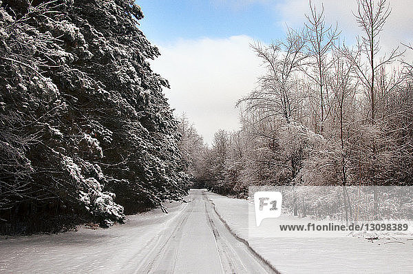 Empty road in snow winter