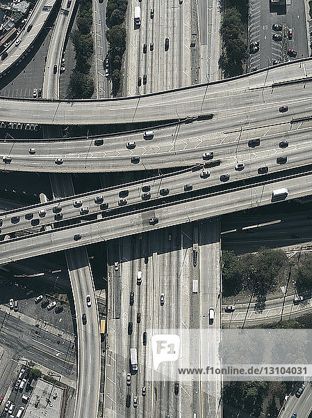 Aerial view freeways and overpasses  Los Angeles  California  USA