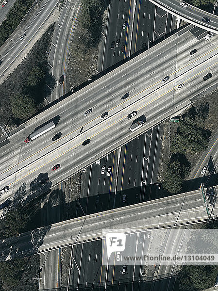 Aerial view freeways and overpasses  Los Angeles  California  USA
