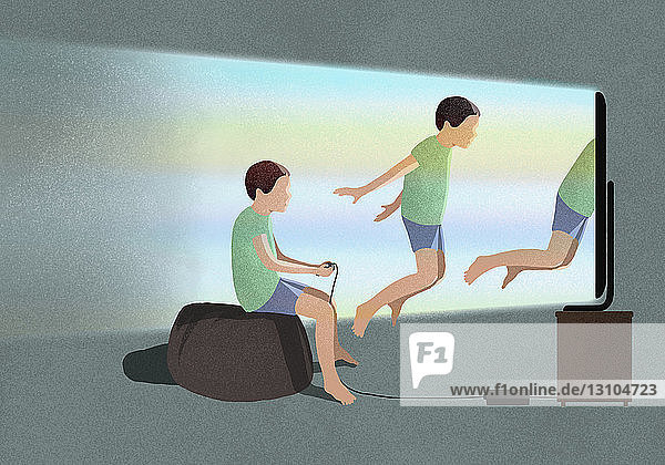 Junge spielt Virtual-Reality-Videospiel