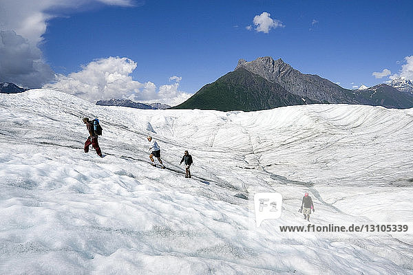 Hikers On Root Glacier Wrangell-St Elias National Park Southcentral Alaska Summer