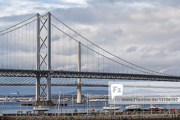 The old and new bridges spanning the Firth of Forth; Queensferry  Scotland
