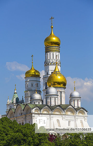 Erzengelskathedrale (Vordergrund)  Glockenturm (Hintergrund)  Kreml; Moskau  Russland