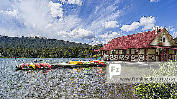 Canoeing in a lake in Jasper National Park; Alberta  Canada