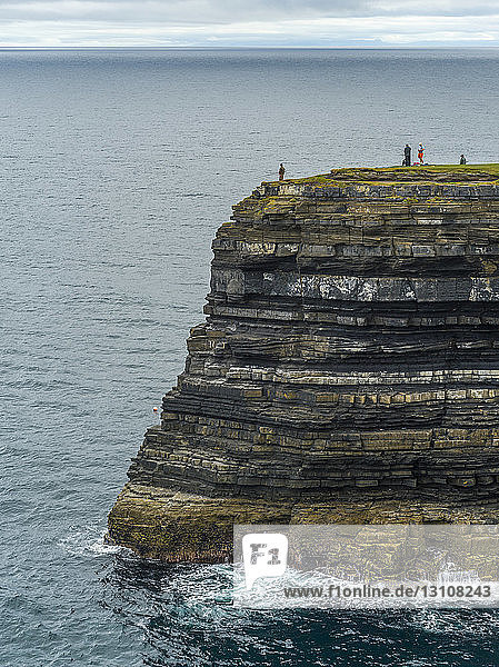 Tourists at Downpatrick Head  Wild Atlantic Way; Killala  County Mayo  Ireland