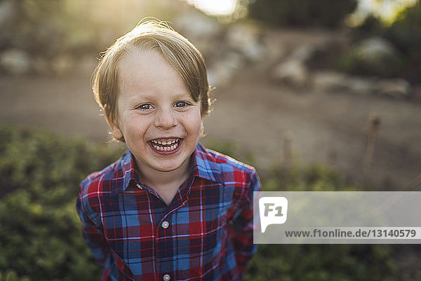 Porträt eines fröhlichen Jungen im Park stehend