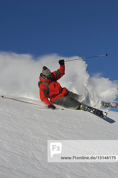 Skier turning off piste.