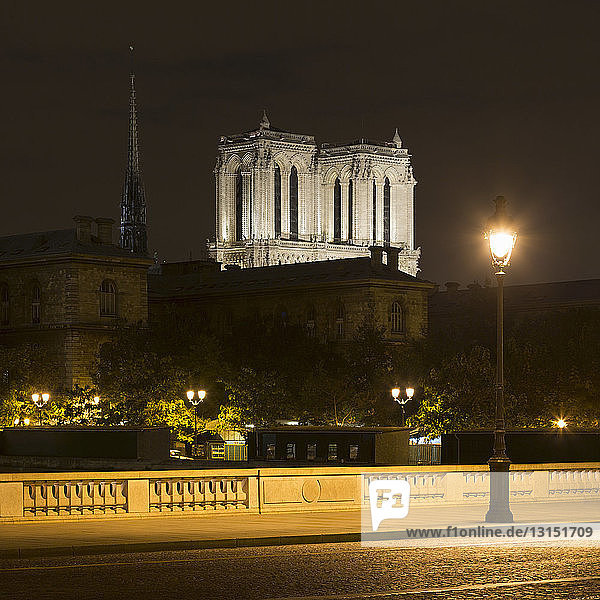 Blick auf die Pont au Change und die Kathedrale Notre-Dame bei Nacht  Paris  Frankreich