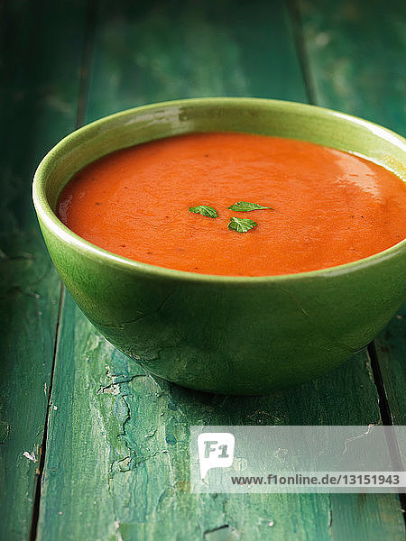 Close up of bowl of tomato soup