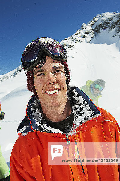 Portrait of man wearing orange ski jacket  Kuhtai  Austria