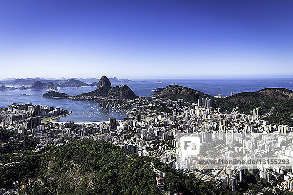 Distant view of Sugarloaf mountain and Guanabara Bay  Rio de Janeiro  Brazil