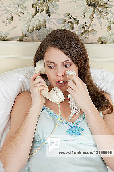 young woman on the phone  crying