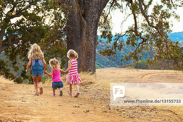 Girls taking walk  Mt Diablo State Park  California  USA