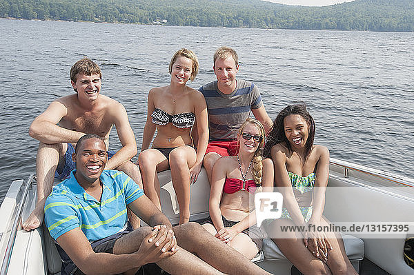 Portrait of friends in boat on vacation