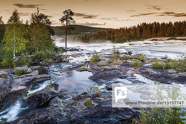 Blick auf einen über Felsen fließenden Fluss  Storforsen  Lappland  Schweden