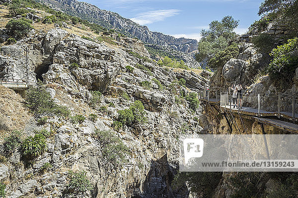 Elevated view of gorge and walkway at Caminito Del Ray  El Chorro  Malaga  Spain