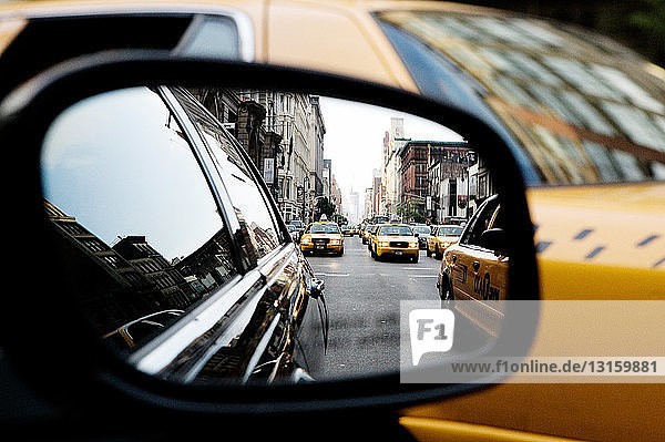 Taxi wing mirror  New York City  USA