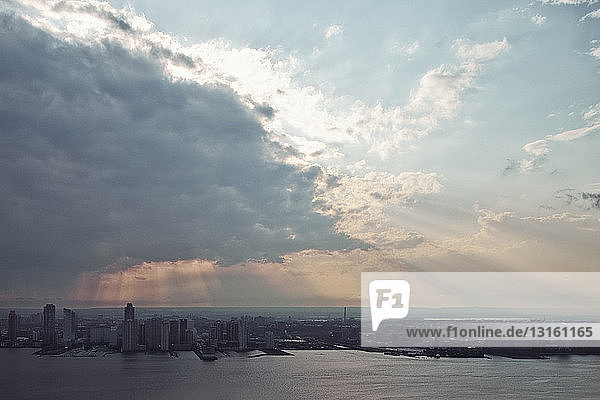 View of Hudson River and New York at sunrise  USA