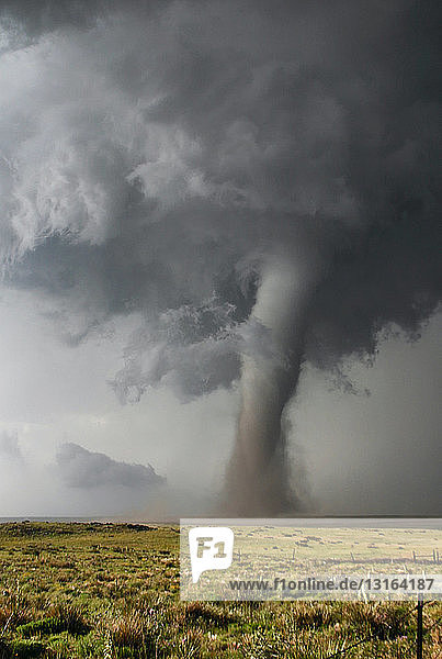 Ein klassischer Tornado erscheint über den Ebenen  Campo  Colorado  USA