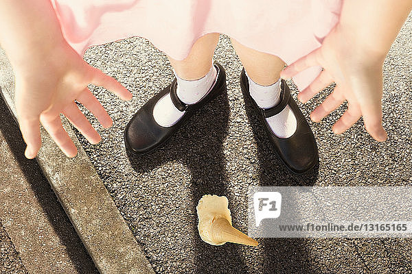 Girl standing over dropped Ice cream