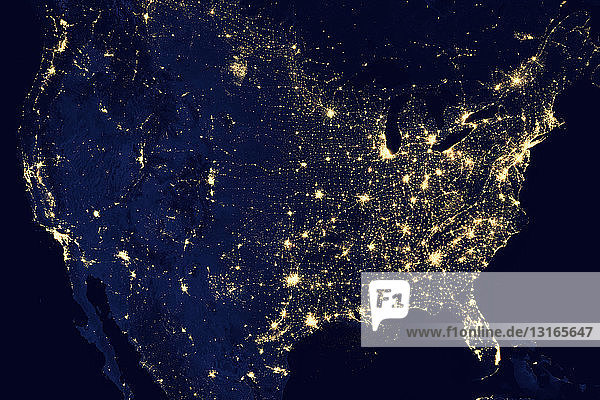 Satellite view of the United States at night